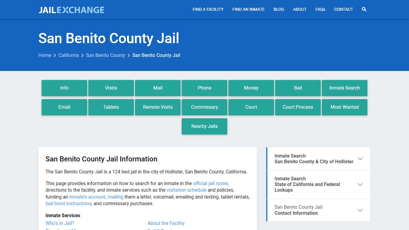 San Benito County Jail, CA Inmate Search, Information